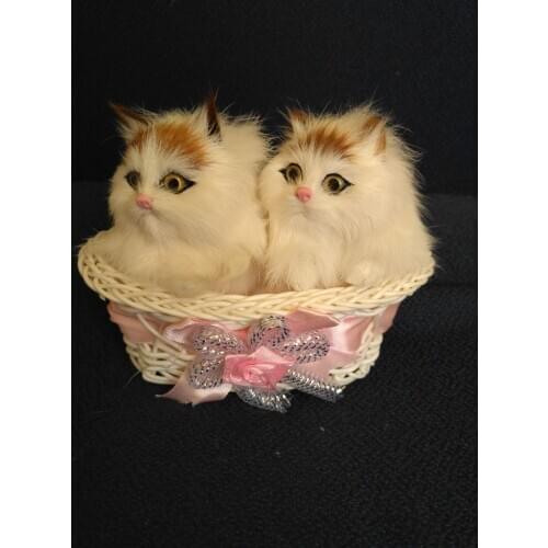 Simulation animal white cat 11x13x9cm cat with basket ,emulation kitty birthday gift k0453