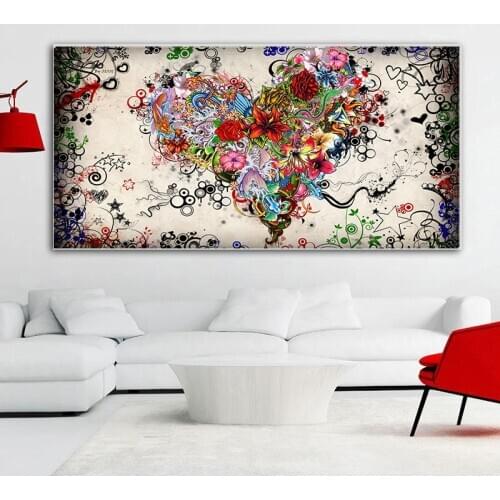 Red Love Heart Flower Oil Painting on Canvas Wall Art Scandinavian Posters and Prints Modern Wall Art Picture for Living Room