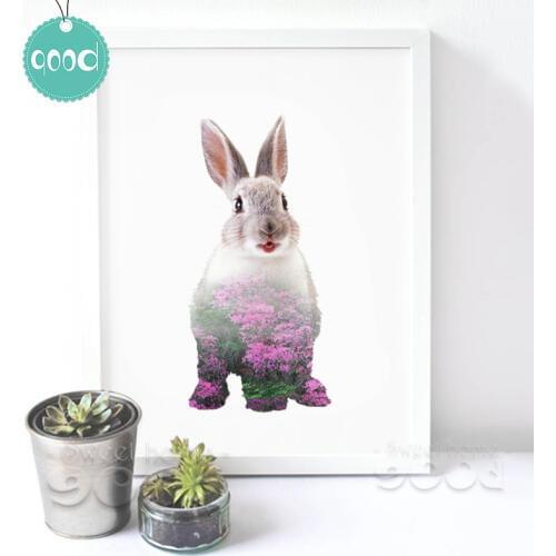 Rabbit with Flower scene Canvas Art Print Poster, Wall Pictures for Home Decoration, Wall Decor YE118