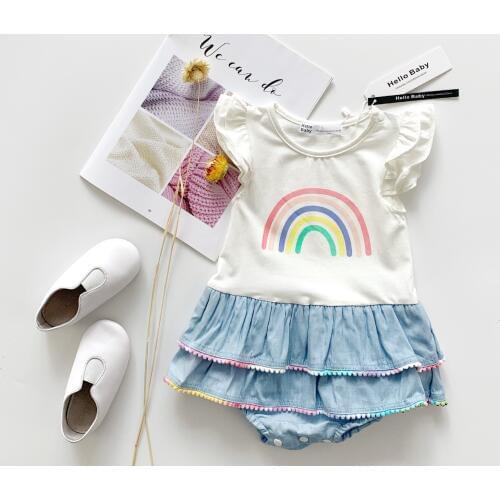 Tonytaobaby Summer Clothes New Baby Girls Rainbow Candy Lace Dress Cotton