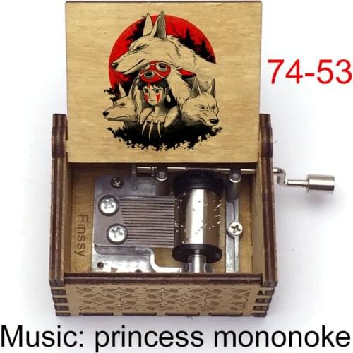 Music theme hime Mononoke Hime Princess Mononoke ashitaka print Music Box wooden kids toy gift Casket Decoration