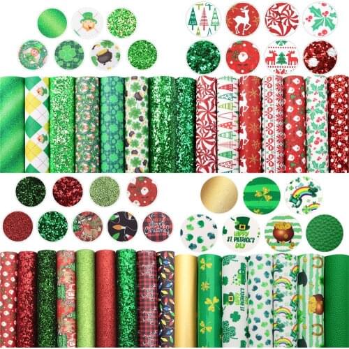 Christmas Assorted Faux Synthetic Leather Sheet Fabric Set 20*33cm for Book Cover Bows DIY Handmade Material,1Yc20451