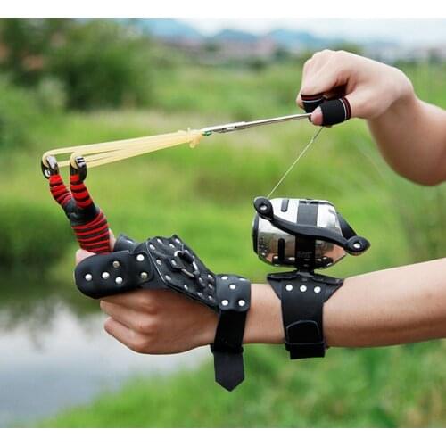 Fishing Slingshot Set Hunting Catapult Suit Fishing Reel+Dart+Handguard+Rubber Tube Fishing Wheel Outdoor Shooting