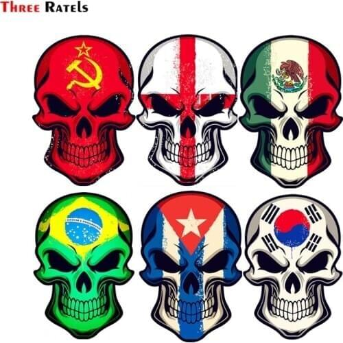 Three Ratels FTC-794# 12x17.4cm England Mexico Cuba Brazil South Korea Uni Soviet Flag Skull Wall Stickers House Decal