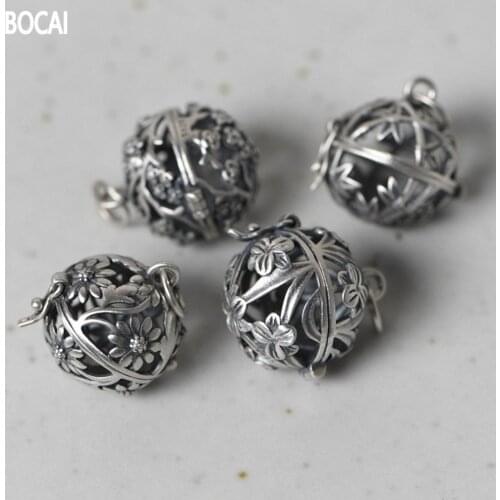 BOCAI New real Pure S925 silver woman pendant retro Chinese style plum orchid bamboo and chrysanthemum silver sachet pendant