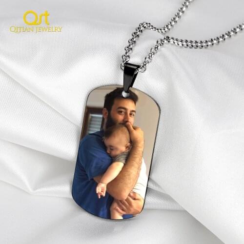 Custom Colorful Photo Necklcae Personalized Engraved Pendant Gold Stainless Steel Dog Tag Commemorative Jewelry Family Gifts
