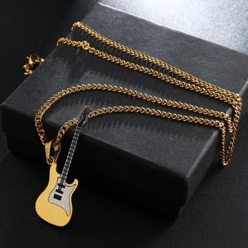 Acoustic Guitar Necklace Stainless Steel Pendant Musician Dad Fathers Day, Music Teacher Memorial Jewelry Electric Guitar I-3C