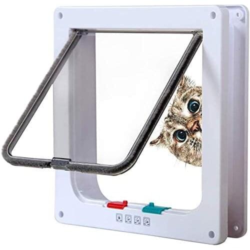 Pet Door 4 Way Lockable Dog Cat Kitten Door Security Flap Door S/M/L Animal Small Pet Cat Dog Gate ABS Plastic Door Pet Supplies