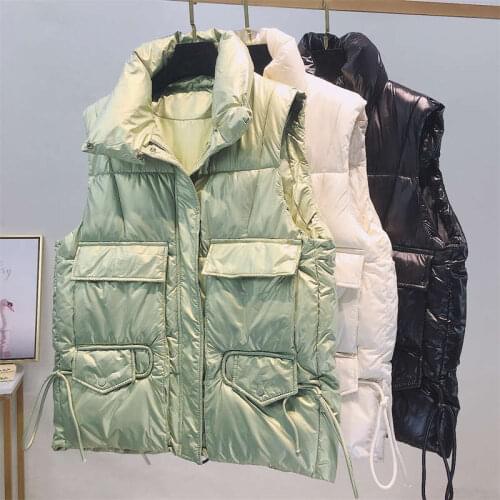 Casual Loose Padded Vest Coat Women Bright Color Casual Outerwear Down Cotton Vest Autumn Winter Coat Women Warm Waistcoat C7741