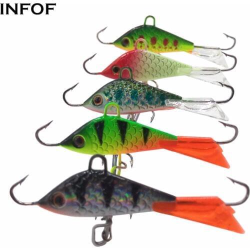 INFOF 5pcs Ice Fishing Lure Jigging Rap 1.97 " 0.26oz Winter Carp Fishing Bait Artificial Metal Jig