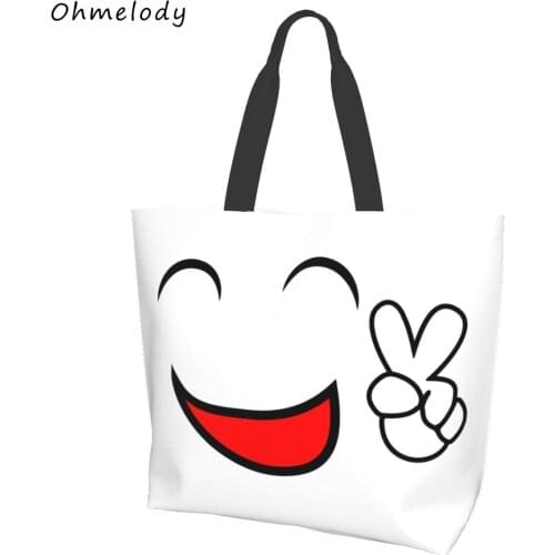 Simple Design Smile Face Womens Beach Bags Summer Tote Handbags Foldable Travelling Totes Reusable Shopping Bag