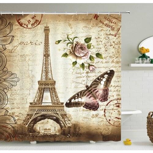Paris Tower Paris Landscape Shower Curtains Bathroom Waterproof Bath Curtain Polyester Fabric Bathtub Bath Curtain 180*180cm