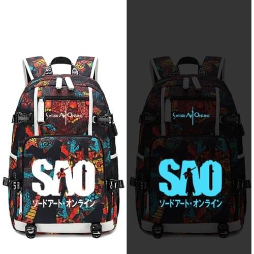 SAO Sword Art Online Backpack USB Port Rucksack Bag Snake Pattern Teenager Student School Bags travel Shoulder Laptop Bag
