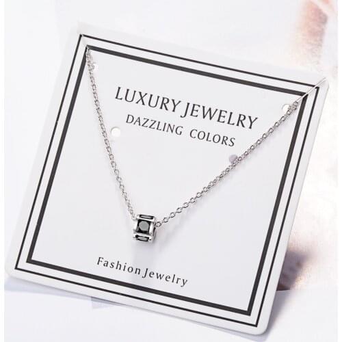 925 Sterling Silver Fashion Round Black Clear Zircon Pendant Necklace Clavicle Chian Necklace Jewelry For Women S-N275