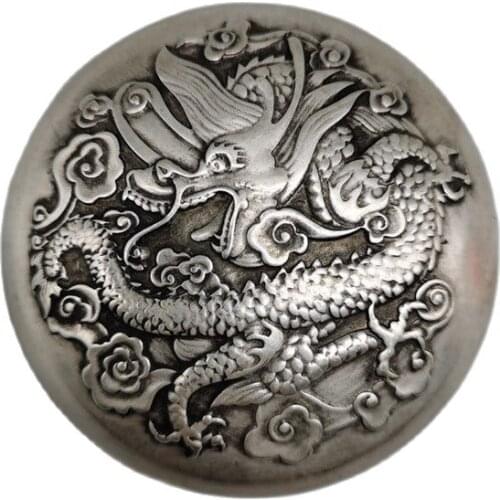 Chinese old Tibetan silver relief Double Embossed dragon, jewelry box, ink cartridge storage box