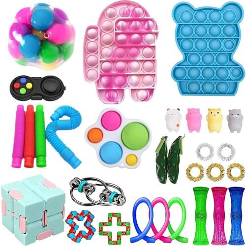 Autism Push Bubble Fidget Toys Pack Silicone Toy Set Fidget Toy Sensory Anti Stress Simple Dimple Figet Toys Pack Antistress