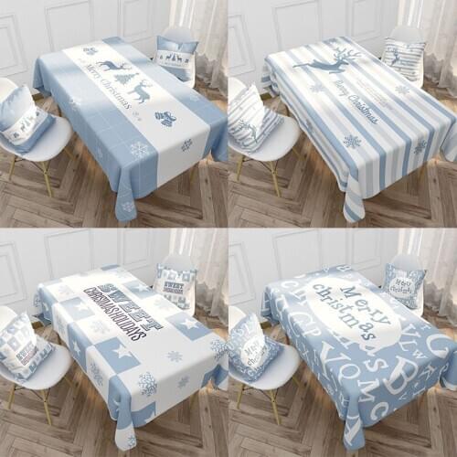 Nordic Blue Elk Pattern Waterproof Table Cloth Restaurant Tea Polyester Tablecloth Square Striped Table Cover For Dinner