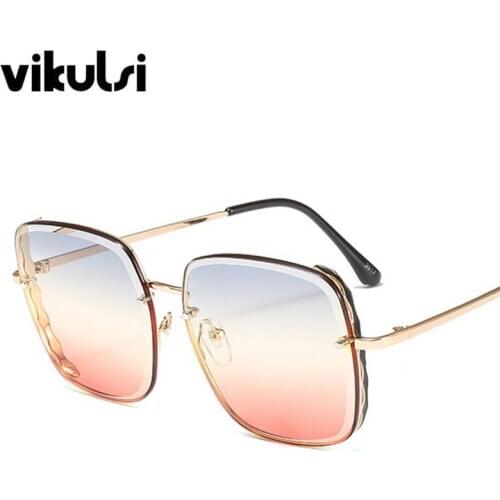 Unisex Square Cutting Lens Sunglasses Women 2019 High Quality Brand Designer Luxury Metal Frame Sun Glasses Men Gradient Shades