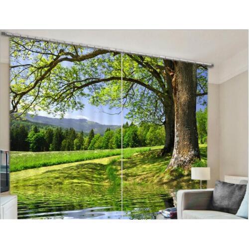 New Modern Blackout Window Curtain green tree 3D Curtains For Bedding room Living room Hotel Drapes Cortinas De Sala