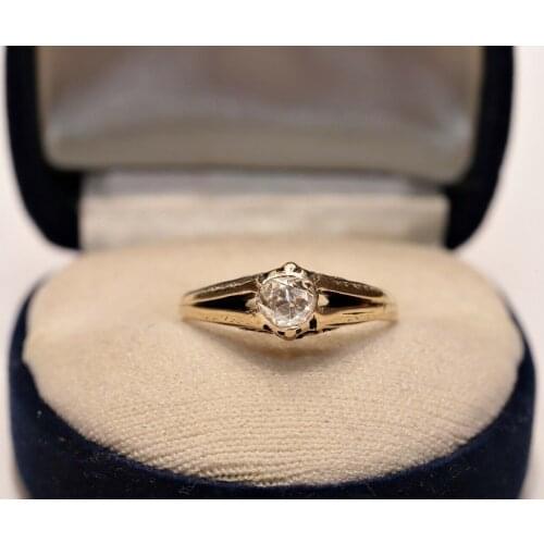 ANTIQUE ORIGINAL 18K GOLD NATURAL ROSE CUT DIAMOND SOLITAIRE AMAZING RING