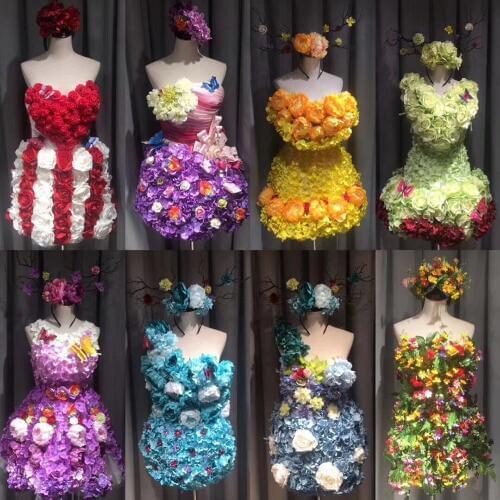 T show halloween flower skirt suit beauty pageant cosplay women adult sexy fairy dress