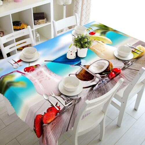 Customizable Tablecloth 3D Delicious Drink Strawberry Pattern Dustproof Washable Cloth Thicken Rectangular and Round Table Cloth