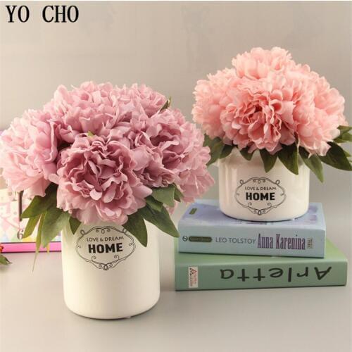YO CHO 5 Heads High Quality Artificial Irene Peony Flower Wedding Gift Bridal Bouquet Holding Flowers Study Bedroom Home Decor