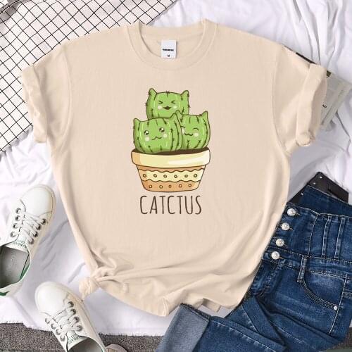 Female Short sleeve Three cute cacti Cartoon printed T shirt womens kawaii oversized Soft Loose tops summer All-match Slim tees