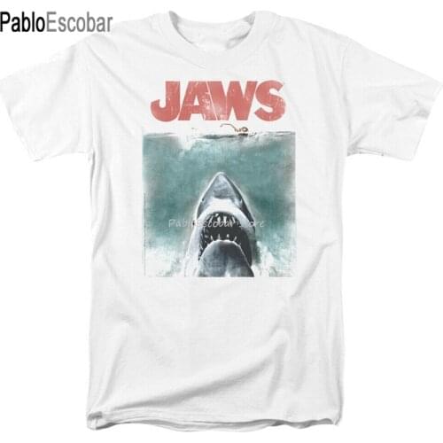 Cotton tshirt men summer top tees male tee-shirt Jaws Movie Vintage Poster Licensed Adult T Shirt New Cool Tee Shirt