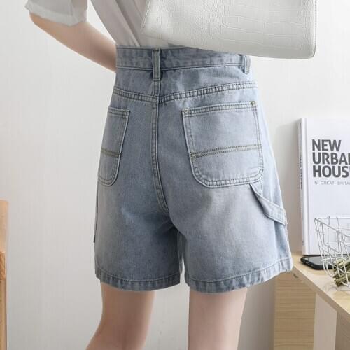 Women High Waist Denim Bermuda Shorts Summer Girl Simple Straight Jeans All-match Shorts Student Wide Leg