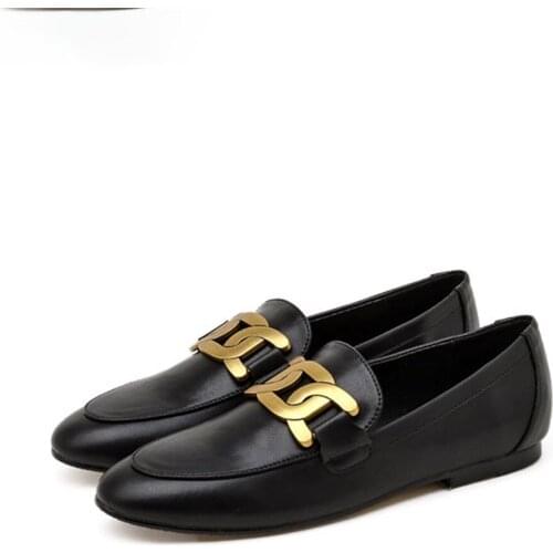 Autumn Winter Loafer Women Shoes Comfortable Flat Shoes Exquisite Metal Chain Decoration Round Toe Pumps