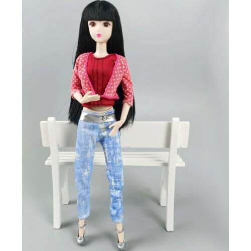 1Set Pink Polka Coat Vest Denim Pants Handmade Clothes For Barbie Doll Outfits for 1:6 BJD Doll Dollhouse 1/6 Accessories