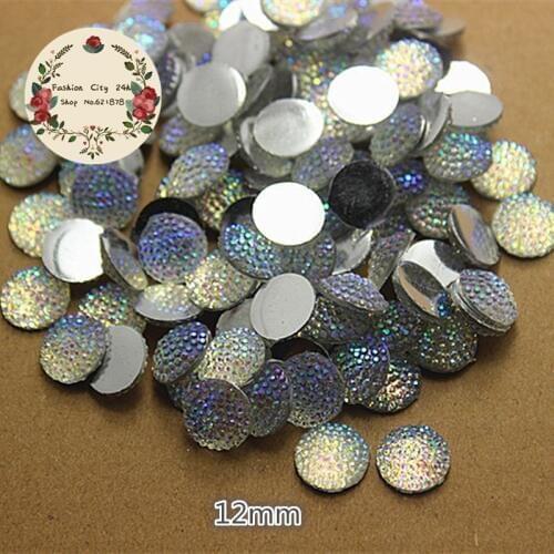 100PCS 12mm Clear White AB Round Flatback Resin Bling Rhinestone Cabochon DIY Craft Decoration Accessories