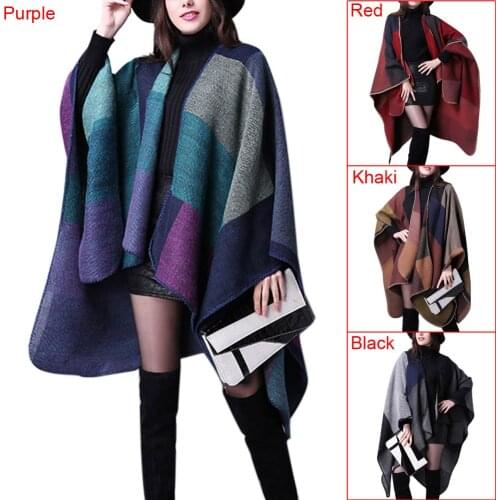 2018 New Winter Oversized Thick Warm Plaid Scarves Knit Shawl Fashion Vintage Pashmina Cashmere Scarf Women Poncho Cape