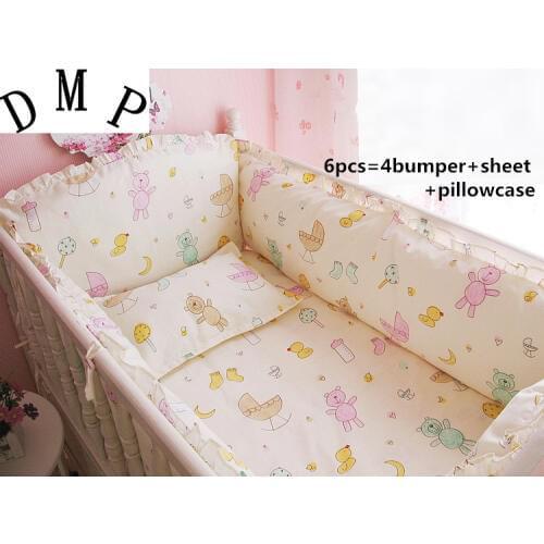6PCS baby bedding set jogo de cama infantil bed berco de bebe cunas Cushion Cot Protector (4bumpers+sheet+pillow cover)