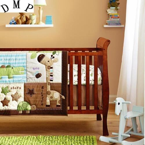 6PCS Baby Crib Bedding Sets boys bed kit Embroidered Quilt Bumpers Sheet Cot set kit de berço (4bumper+duvet+bed cover)