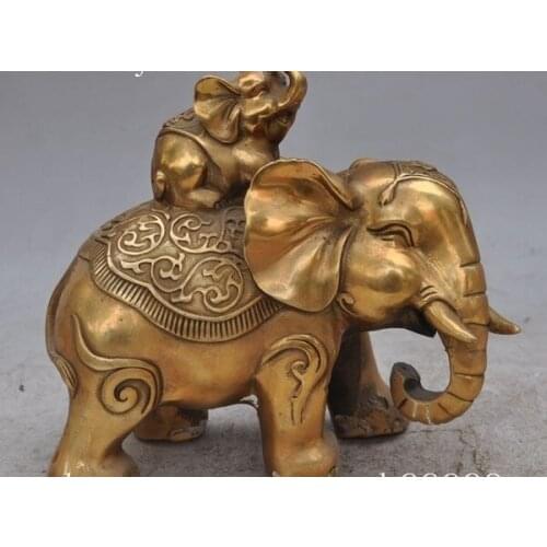 7" chinese Fengshui Brass auspicious lucky animal Elephants Baby elephant statue