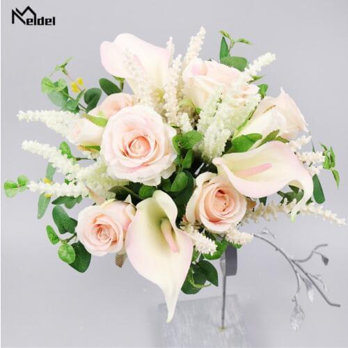Wedding Bouquet Flowers Marriage Accessories Silk Roses Calla Men Boutonniere Wedding Wrist Bracelet for Bridesmaids Decoration