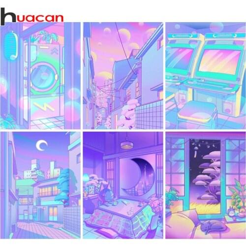 Huacan Diamond Art Painting Fantasy Scenery Diamond Embroidery Mosaic City Landscape Wall Stickers