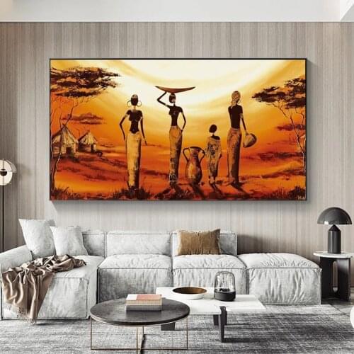 Large Size Abstract African Woman Canvas Painting on Modern Wall Art Pcture Posters and Print for Living Room Home Decoration