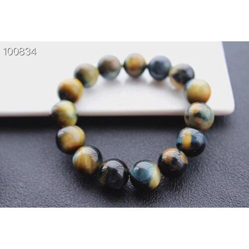 Natural Gold Blue Tiger Eye Yellow Gemstone Round Beads Bracelet 14mm 12mm 10mm Women Men Crystal Gemstone Jewelry AAAAA