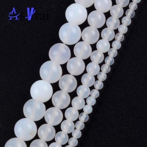 Natural Stone White Agates Beads For Jewelry Making Round Space Loose Beads 4/6/8/10mm Diy Handmade Bracelets Jewellery 15inches