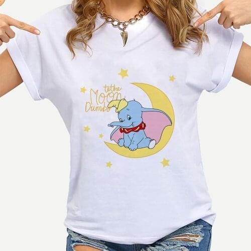 Disney Moom Dumbo Cartoon T-Shirt O-Neck Beautiful Tops Classic Animation Childhood Memories Aesthetic Clothes Lady Cute Girls
