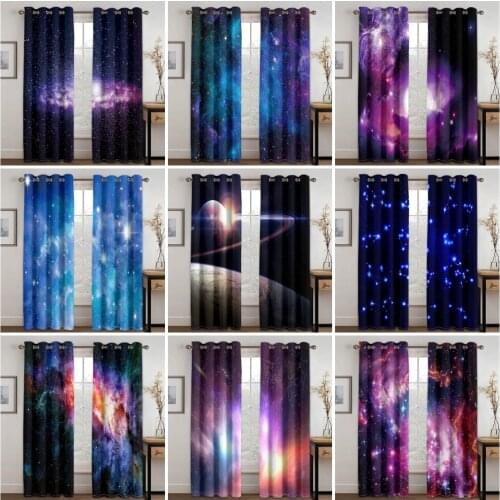 Living Room Shading Decorative Curtain Starry Sky Planet Pattern Home Textile Decoration Bedroom Grommet Curtains