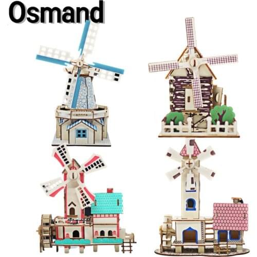 3D Wooden Miniature Netherlands Windmill House Puzzle Model Building Kits Jigsaw Educational Assembly Toys for Kids Xmas Gifts
