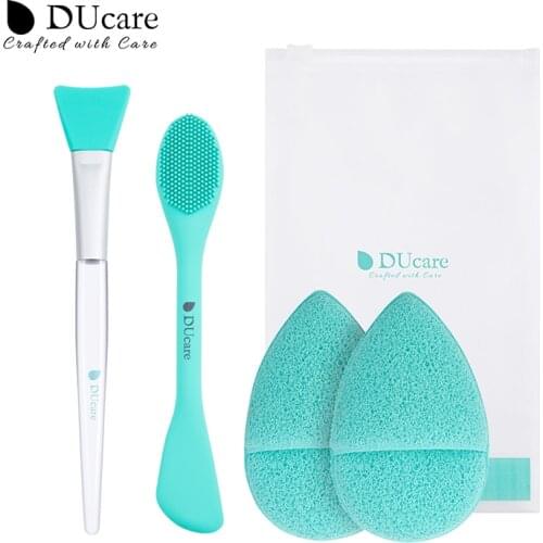 DUcare 4pcs Silicone Facial Mask brush set Includes Cleansing Cotton Massage brush For Facial Mask Cleaning and Skin Care Tools
