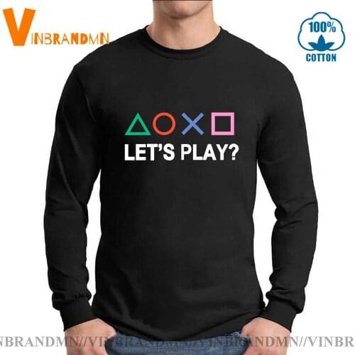 Retro PS Logo T shirt Xbox Vedeo Game play station T-shirt Men Tee shirt Hip Hop 100% Cotton Lets Play PS1 PS5 Long Sleeve boys