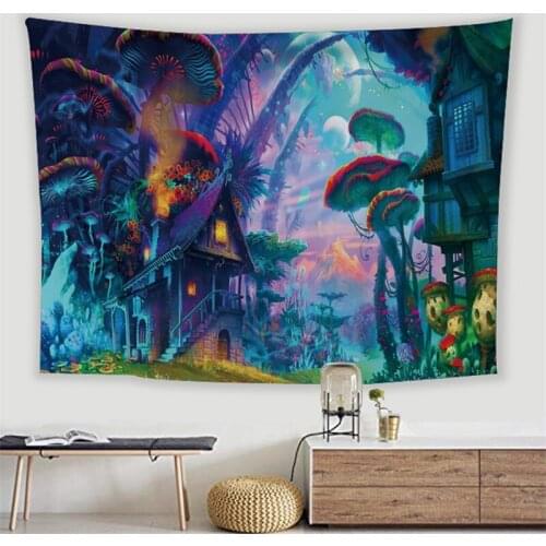 Tapestry Mushroom Lion Wolves Cat Cartoon Room Wall Hanging Decorative Sofa Cover Beach Picnic Sitting Cloth