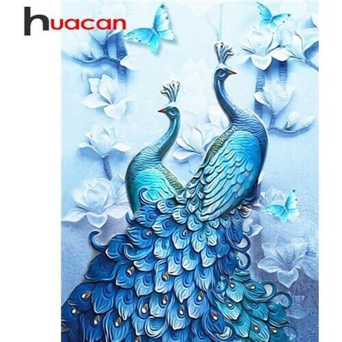 Huacan 5D DIY Diamond Painting Full Drill Square Peacock Art Kit Diamond Embroidery Mosaic Animal Decorations Home