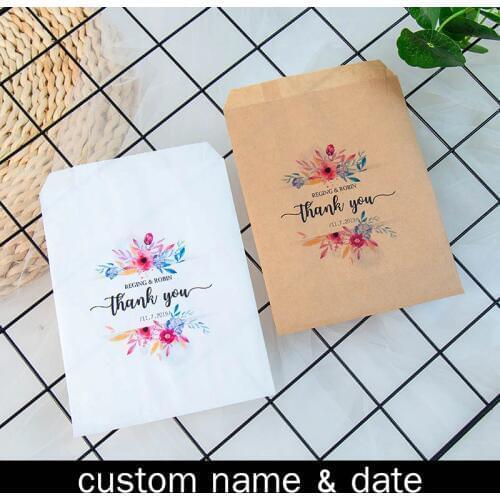 Personalised Name & Date Thank you Wedding Popcorn Candy Buffet Cookie Desserts Treat Bags Customized Bridal Shower Party favors